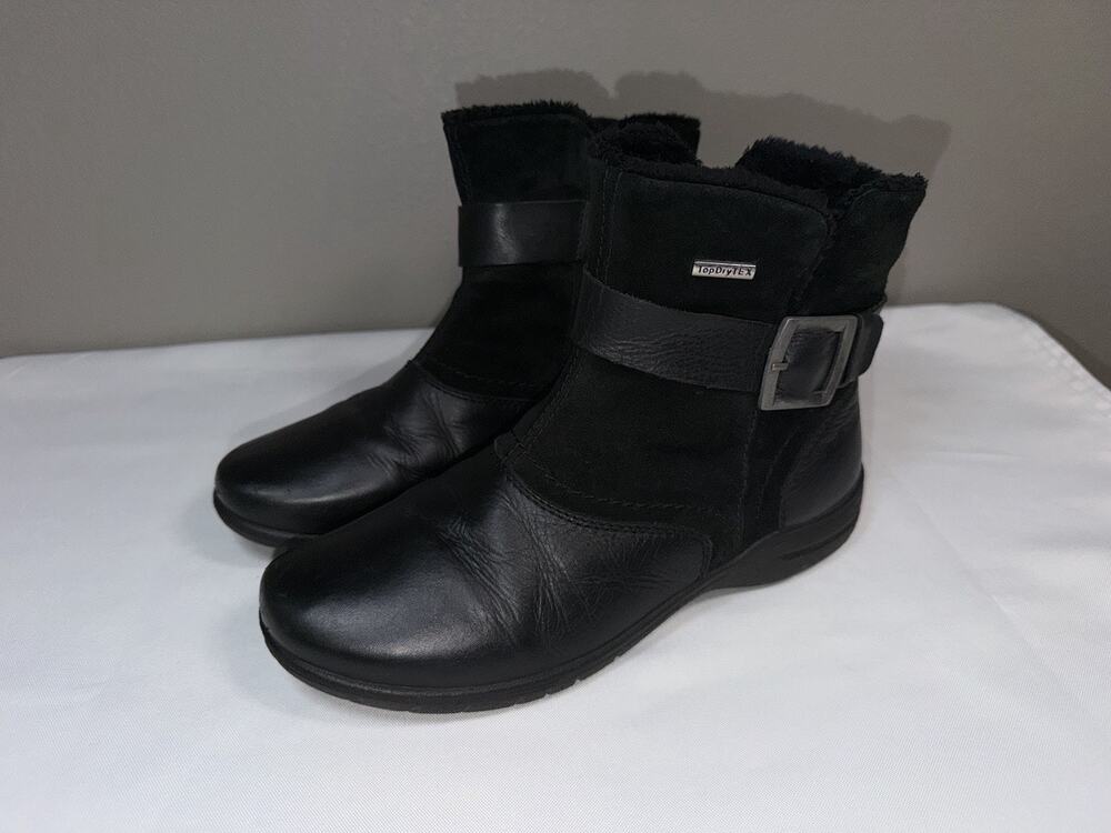 Josef Seibel Women’s Black Leather Zip Ankle Boots US 7.5 Waterproof Booties